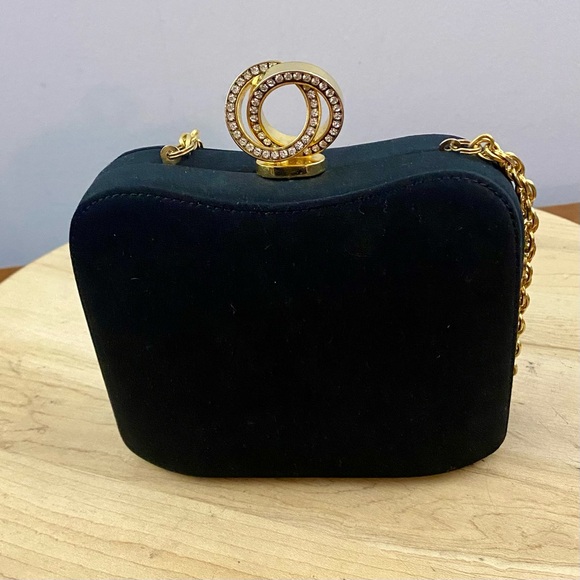 RODO VTG Rhinestones Black Satin Hard Case Evening Purse Handbag Clutch RARE* - Picture 6 of 13